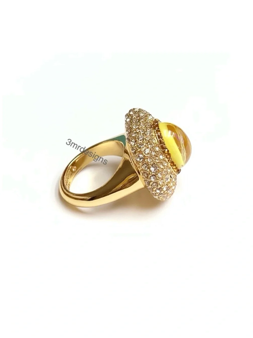 NIB KURT GEIGER Yellow Opalescent Dome Gem Gold Tone Glass Crystals Ring